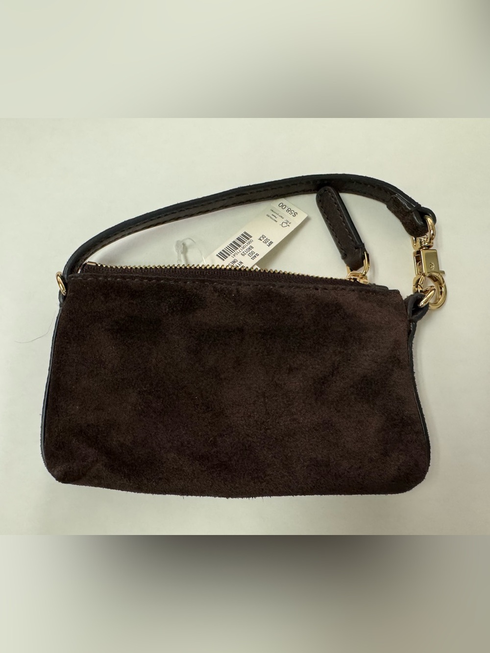 NWT Madewell Dark Brown Suede Wristlet Clutch with Gold Hardware